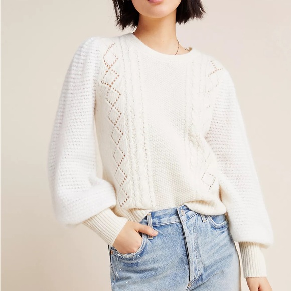 Anthropologie Elizabeth Pointelle Wool Sweater - Picture 2 of 7